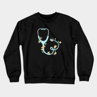 Blue stethoscope with flowers Crewneck Sweatshirt